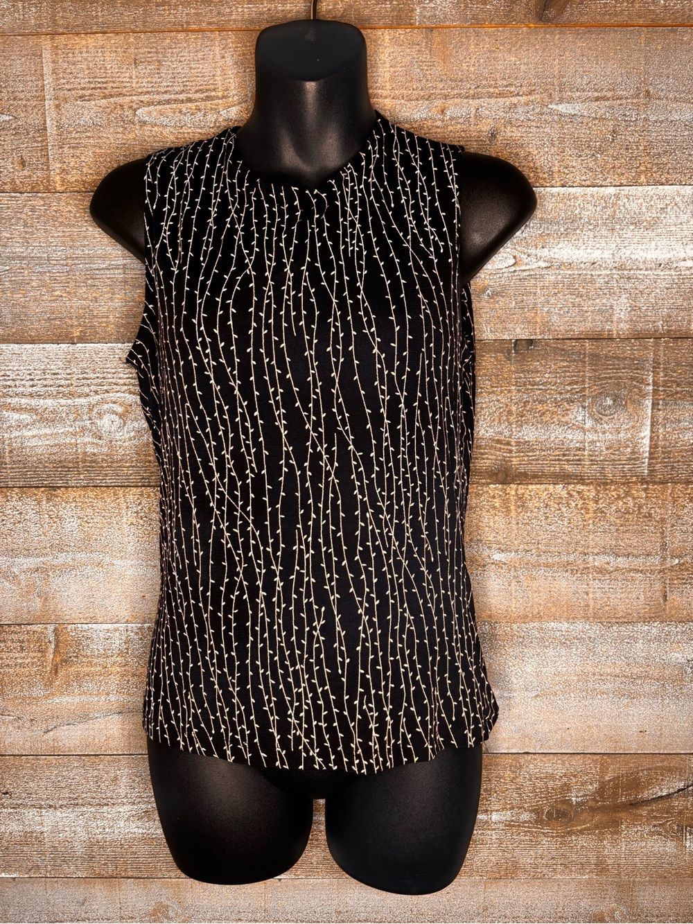 Susan Lawrence Black Y2k slinky Tank Top with leaf Print lightweight fairy core